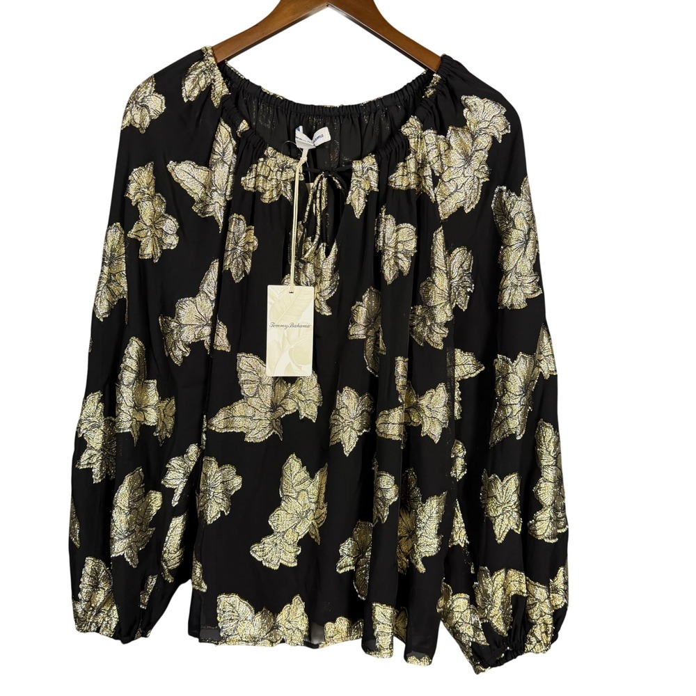 Tommy Bahama Shimmering Shores Metallic Peasant Top Women‎ Large Festive Party